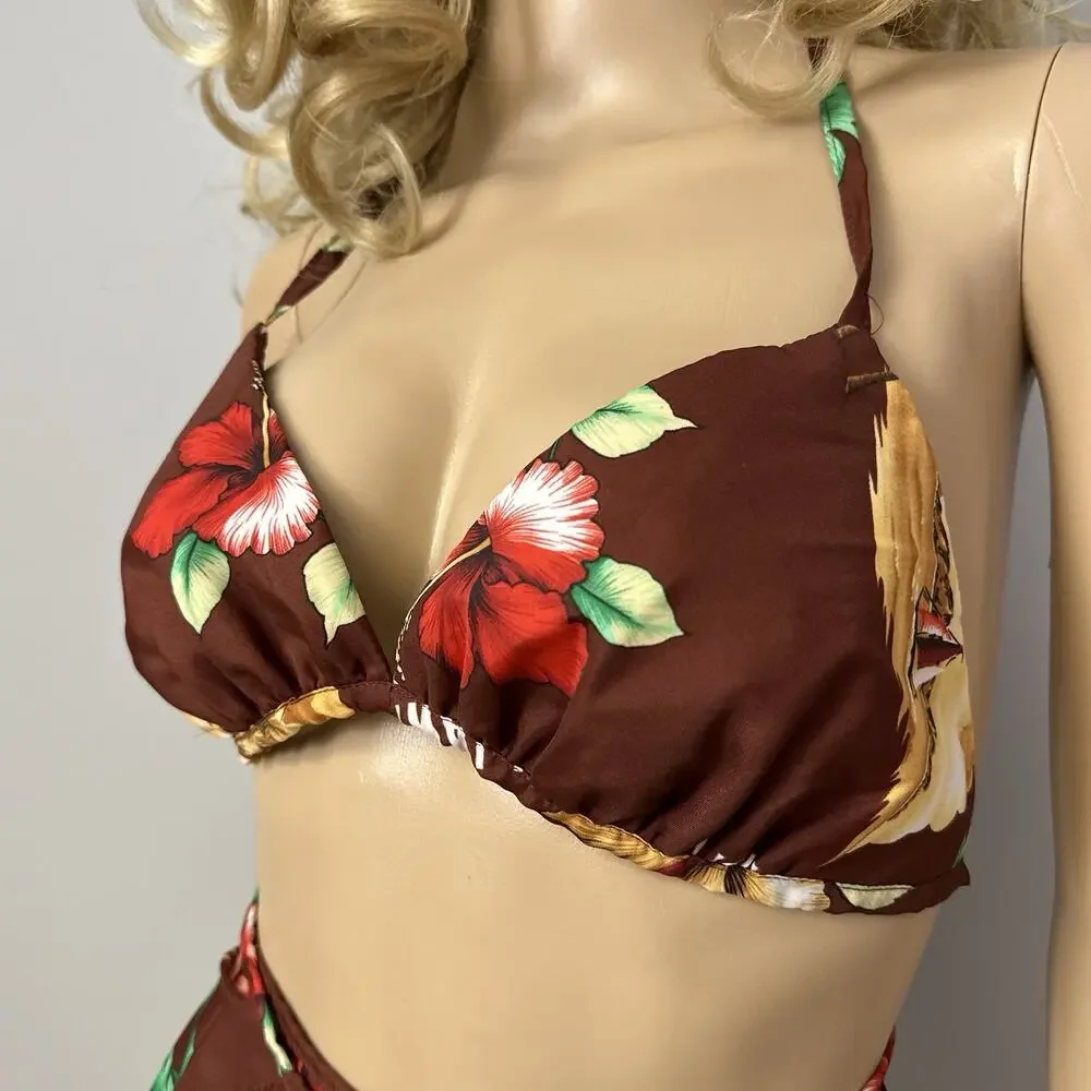NEW Vintage Hawaiian Set Medium Wrap Shorts Triangle Bikini Top Hukilau Fashions